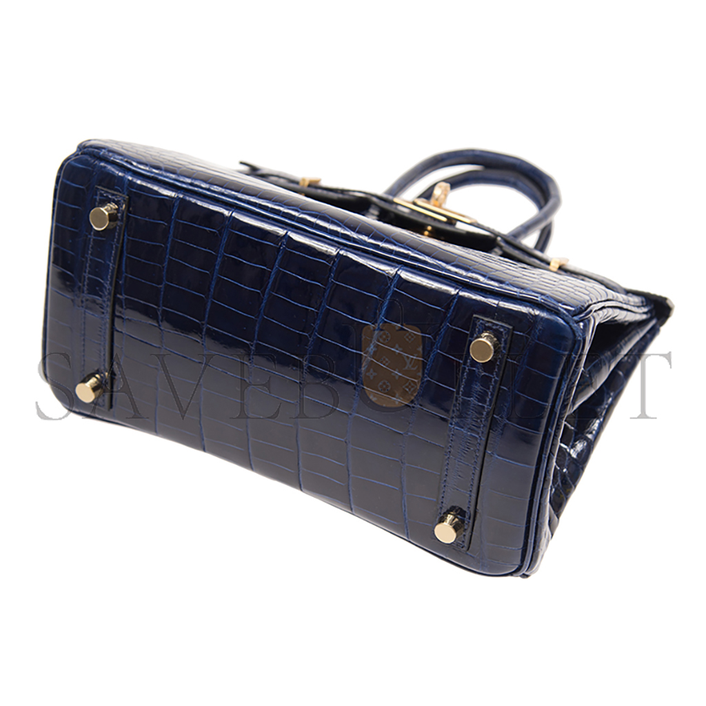 H**mes master birkin 35 crocodile leather sapphire blue gold buckle h041367ck32 (35*28*18cm)
